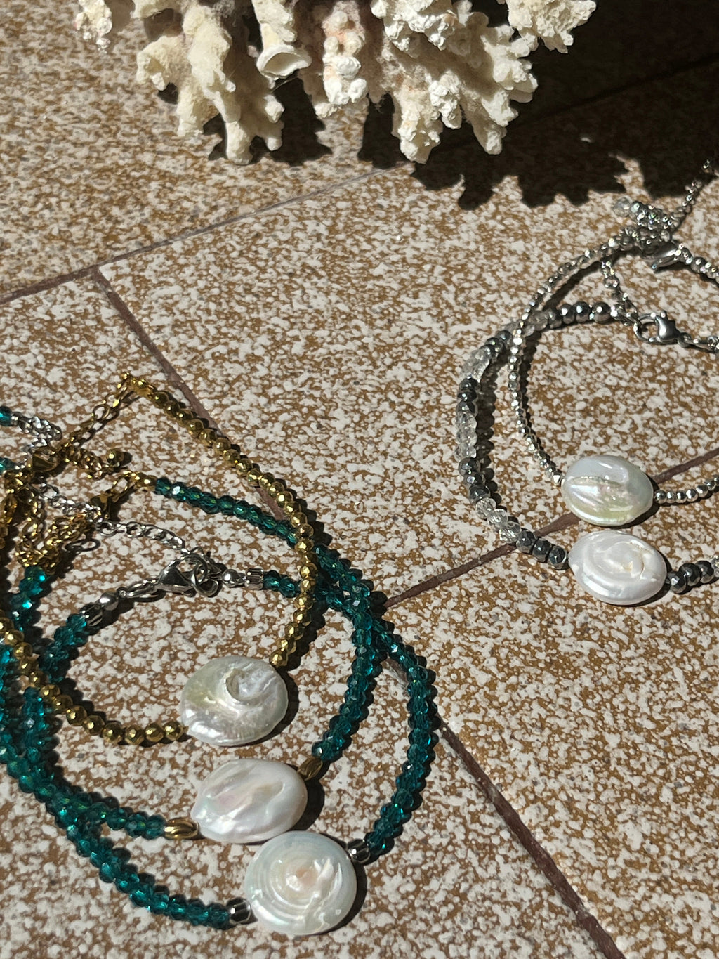 "Summer Nights" Baroque Pearl & Faceted Hematite Anklet - Sirena Jewelry
