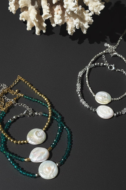 "Summer Nights" Baroque Pearl & Faceted Hematite Anklet - Sirena Jewelry