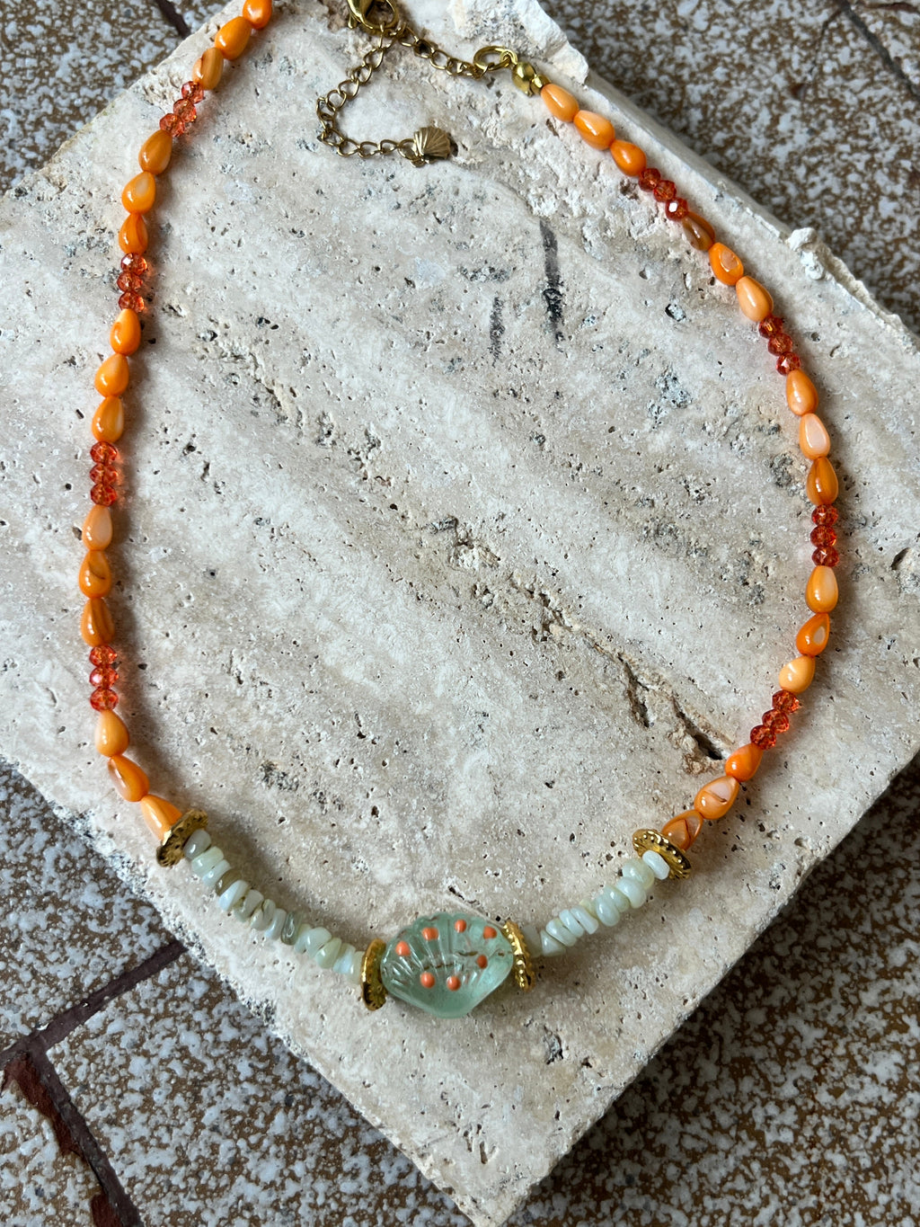 "Sunset Mist" Handmade Beaded Necklace with Mother of Pearl - Sirena Jewelry