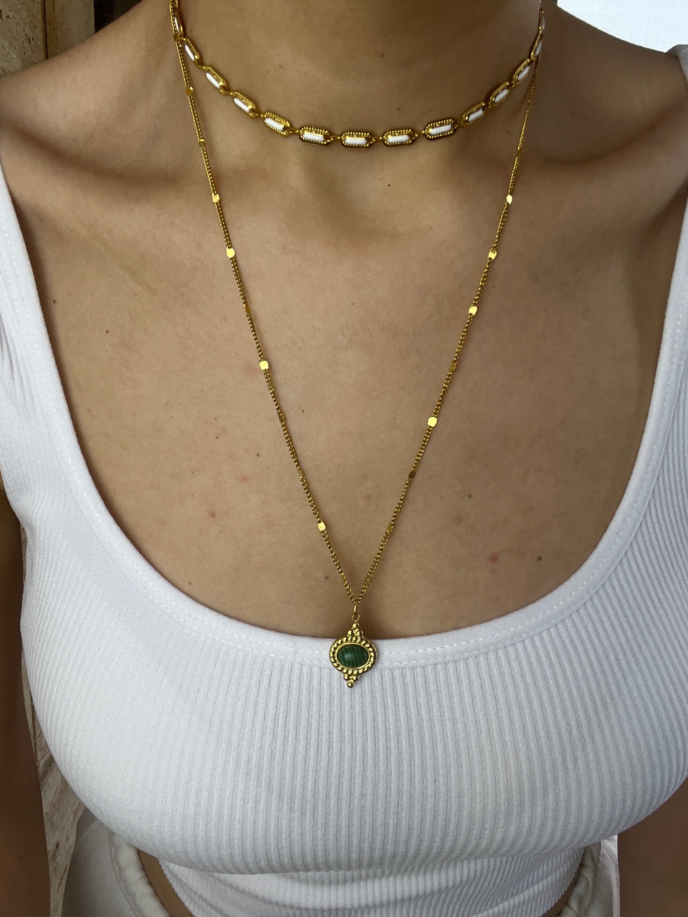White Enamel Stainless Steel Choker - Sirena Jewelry
