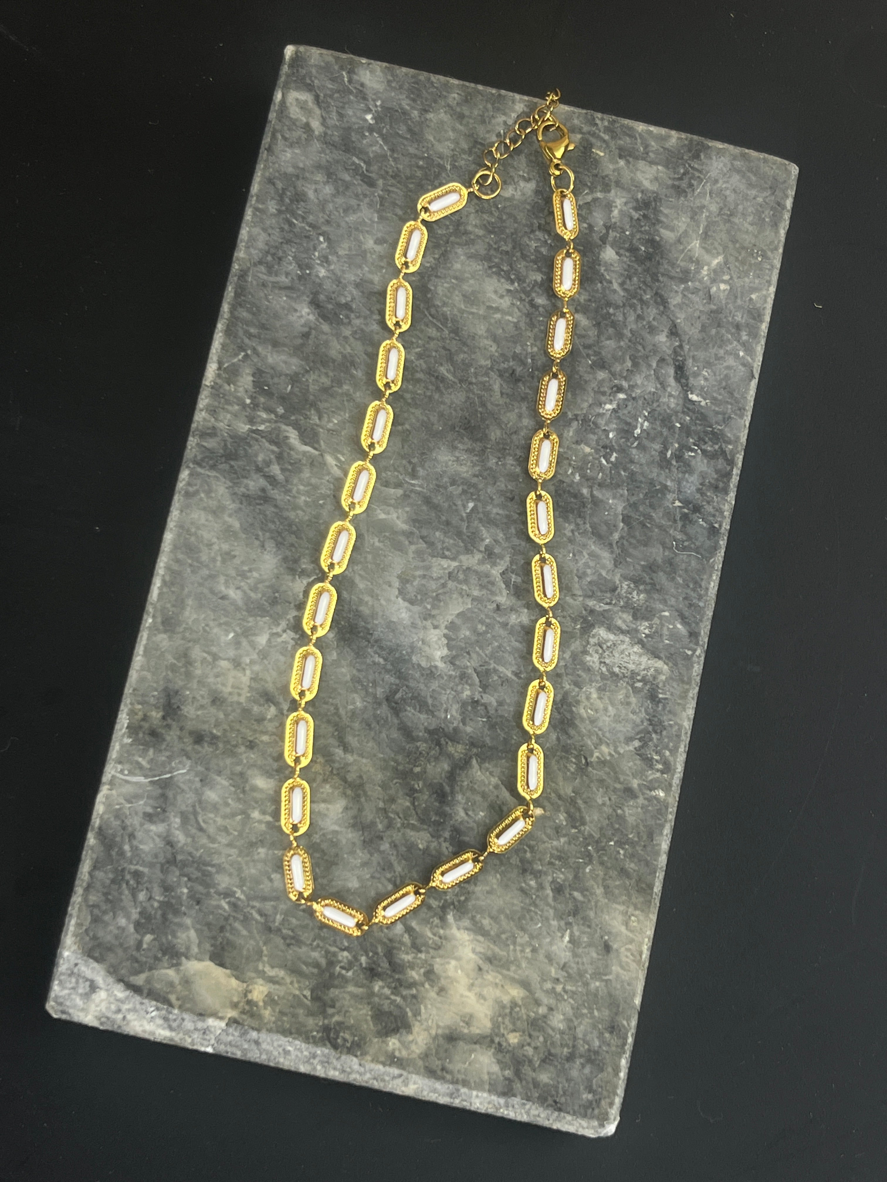 White Enamel Stainless Steel Choker - Sirena Jewelry