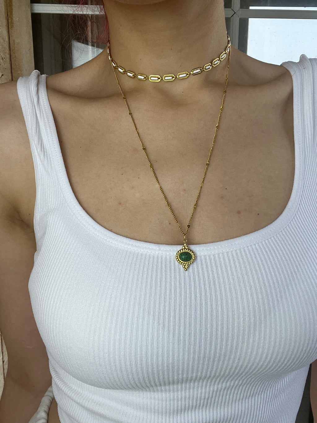 White Enamel Stainless Steel Choker - Sirena Jewelry